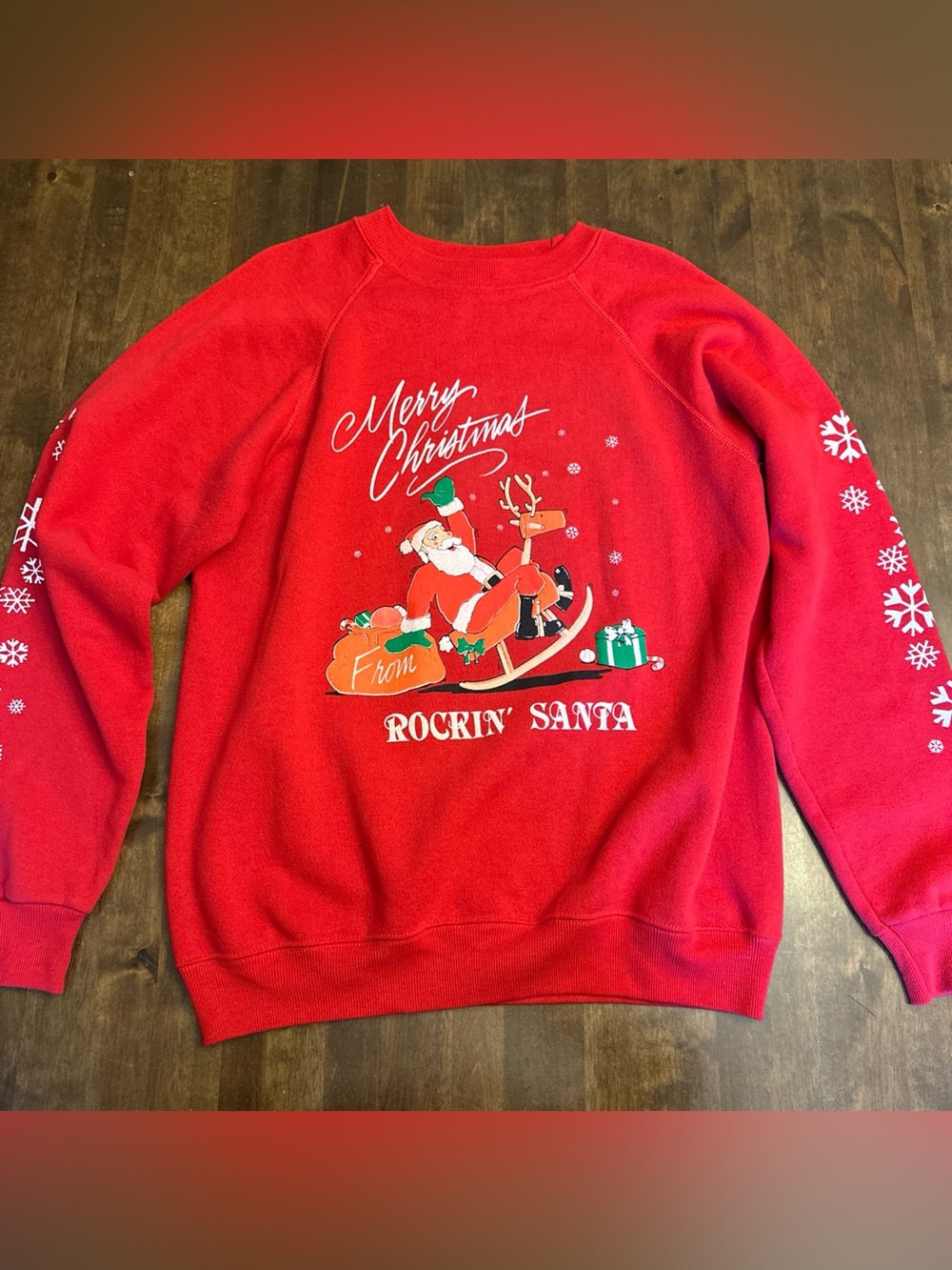 Vtg Christmas Sweater Womens Large Rockin Santa Crewneck Holiday Party Event